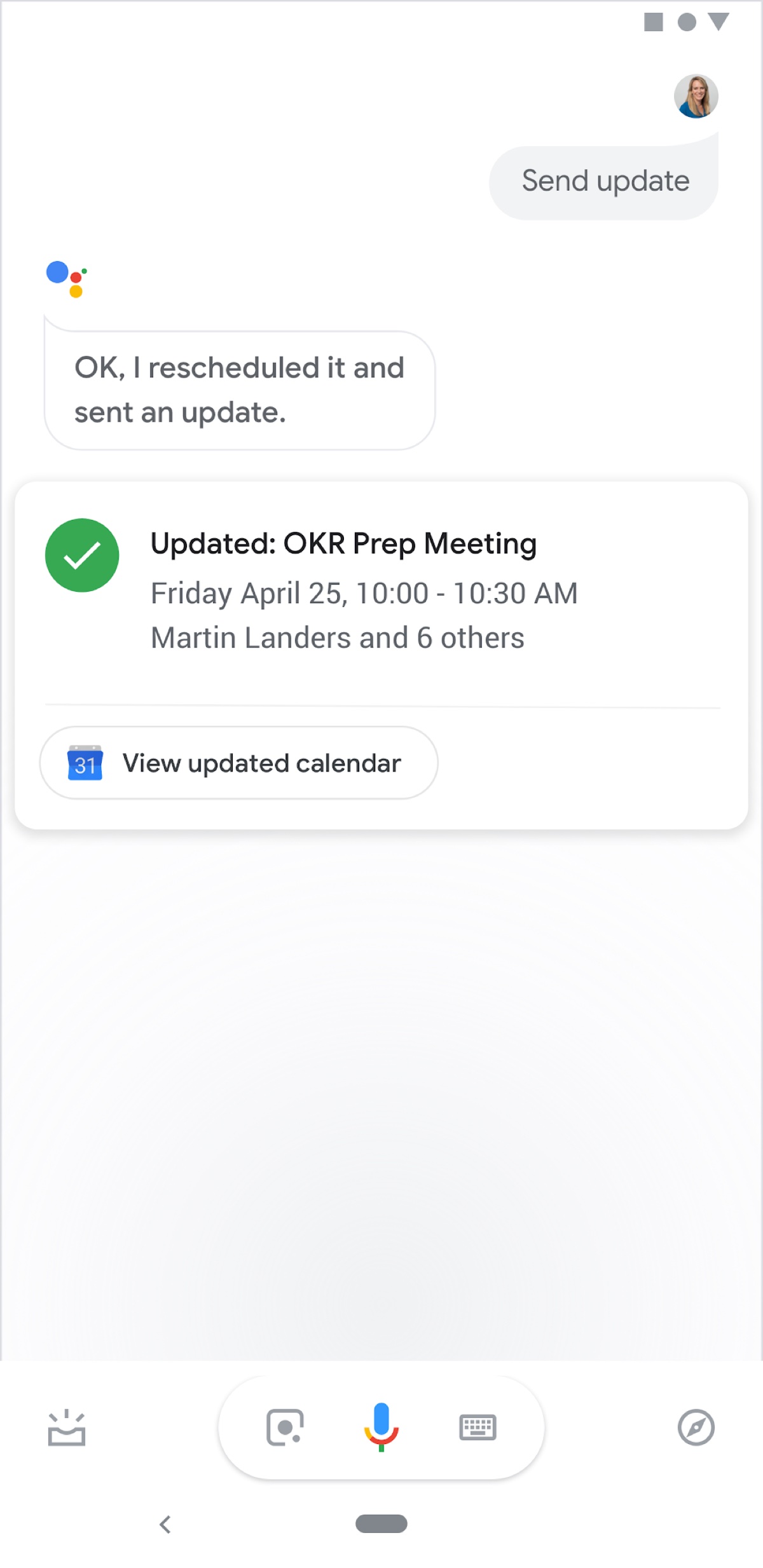 After: a single-step reschedule confirmation showing the updated meeting details directly
