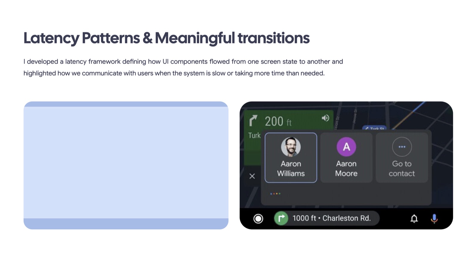 Latency patterns and meaningful transitions framework for Android Auto