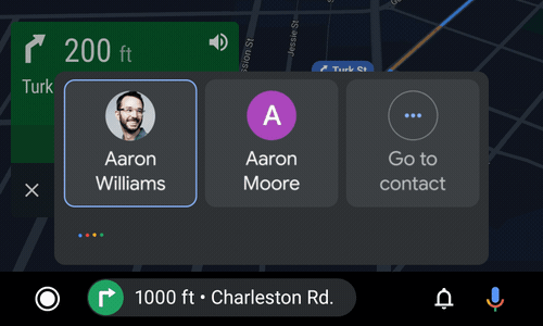 Original animated contact disambiguation and processing feedback on Android Auto