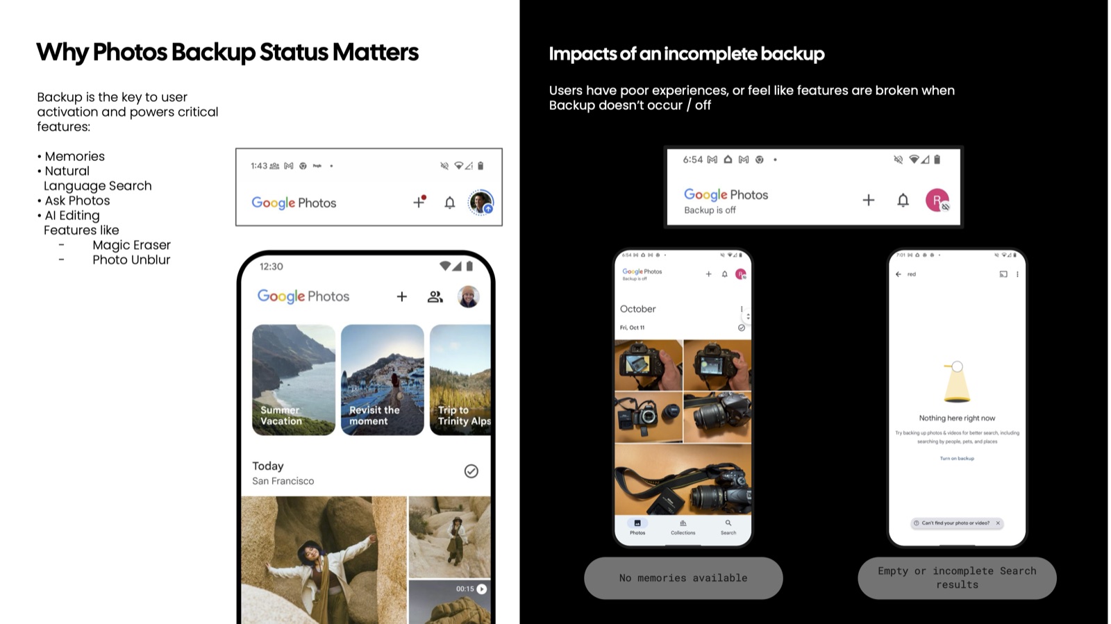 Why Photos Backup Status Matters: Memories, Natural Language Search, Ask Photos, and AI editing all depend on backup, and the broken states this causes when backup is off
