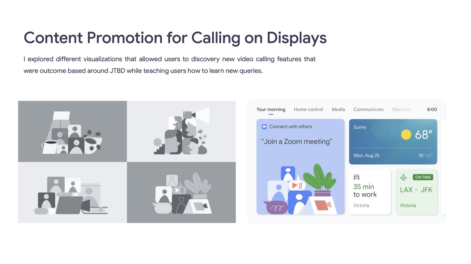 Content promotion card for calling on displays, teaching discoverability of new voice queries